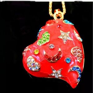 Red Crystal Star ⭐️ Moon Heart ❤️ Necklace